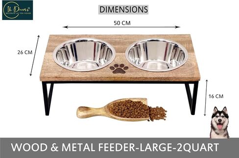 Wood & Metal Dog Bowls Feeder Adjustable Mango Wood Raised Dog Bowls for Small Dogs and Cats Dog Food Bowl Stand with 2 Stainless Steel Bowl (Medium) and 1 Wooden Scoop in Saudi Arabia