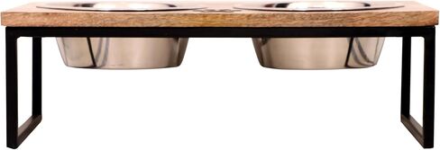 Wood & Metal Dog Bowls Feeder Adjustable Mango Wood Raised Dog Bowls for Small Dogs and Cats Dog Food Bowl Stand with 2 Stainless Steel Bowl (Medium) and 1 Wooden Scoop in Saudi Arabia