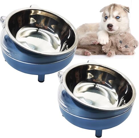 طبق طعام للقطط من الفولاذ المقاوم للصدأ مائل 15 درجة، طبق طعام للقطط من الفولاذ المقاوم للصدأ، قطعتين، غير قابل للانزلاق، قابل للفصل، لحماية العمود الفقري (أزرق) in Kuwait