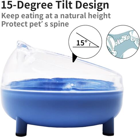 طبق طعام للقطط من الفولاذ المقاوم للصدأ مائل 15 درجة، طبق طعام للقطط من الفولاذ المقاوم للصدأ، قطعتين، غير قابل للانزلاق، قابل للفصل، لحماية العمود الفقري (أزرق) in Kuwait