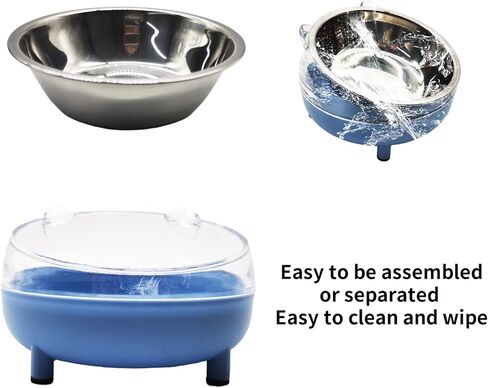 طبق طعام للقطط من الفولاذ المقاوم للصدأ مائل 15 درجة، طبق طعام للقطط من الفولاذ المقاوم للصدأ، قطعتين، غير قابل للانزلاق، قابل للفصل، لحماية العمود الفقري (أزرق) in Kuwait