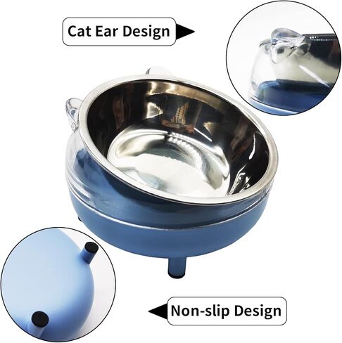 طبق طعام للقطط من الفولاذ المقاوم للصدأ مائل 15 درجة، طبق طعام للقطط من الفولاذ المقاوم للصدأ، قطعتين، غير قابل للانزلاق، قابل للفصل، لحماية العمود الفقري (أزرق) in Kuwait
