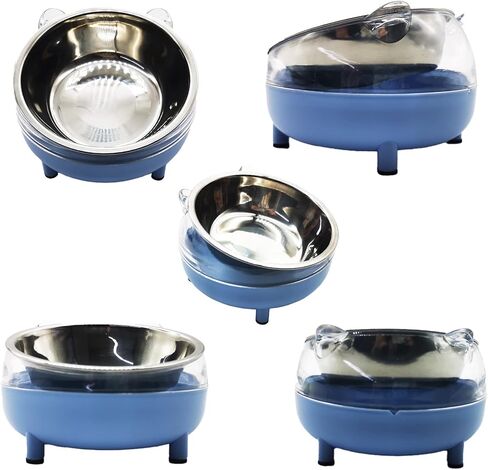 طبق طعام للقطط من الفولاذ المقاوم للصدأ مائل 15 درجة، طبق طعام للقطط من الفولاذ المقاوم للصدأ، قطعتين، غير قابل للانزلاق، قابل للفصل، لحماية العمود الفقري (أزرق) in Kuwait