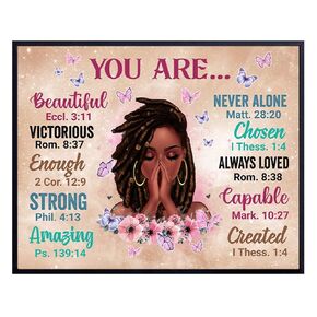 Black women Inspirational Wall Decor 11x14 - Motivational Faith, Prayer Bible Verse Quotes Wall Art - Black Art Scripture Gifts for Religious Woman, spiritual Grateful Girl - African American Wall Art