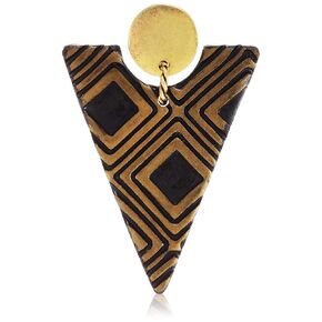 Handmade statement lightweight casual comfortable trendy indie funky cool long gold plated textured triangle dangle drop clay earrings - Nebula (Black)