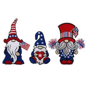 Patriotic US Flag American Gnome Embroidered Iron On Patches Set of 3