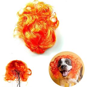Funny Costume Cosplay Cats Dog Wig Hair, Pet Wigs Hair With Adjustable Elastic Bands For Halloween Holiday, Pet Cosplay Costumes Accessories For Dog Cat (Orange Wave)