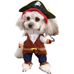 Dog Pirate Costume Halloween Pirate Pet Outfits Captain Dog Clothes Skull Hat Cosplay for Small Medium Cats Puppy Funny Dress Up Party Holiday Accessories (Large)