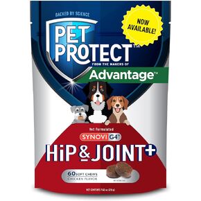Pet Protect from The Makers of Advantage Vet-Formulated Hip & Joint+ Supplement for Dogs | 60 Chews