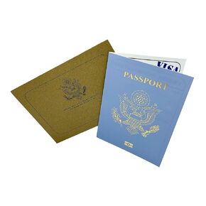 USA BABY BLUE & Gold Foil Pretend Passport Scratch and Reveal Travel Ticket Surprise DIY Gift Card. Perfect for valentine, vacations, anniversary, birthday, family trips away!