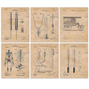 Vintage Medicine Patent Prints, 6 (8x10) Unframed Photos, Wall Art Decor Gift for Home Health Office Work Garage Man Cave College Student Teacher School Nurse Technician Doctor ER Pharmacist Caregiver