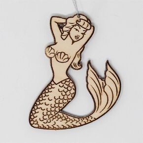 Pin-Up Mermaid Wood Christmas Ornament | Cute Tattoo Style Wooden Holiday Decoration