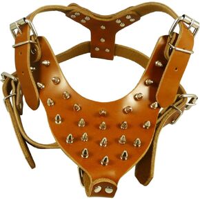 Brown Spiked Leather Dog Harness Large 26"-33.5" Chest, 28 Spikes Pit Bull, Boxer, Bull Terrier
