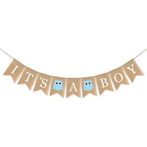Owl Baby Shower Decorations, It's A Boy Burlap Banner,Look Who's Baby Boy Shower Banner,Blue Owl Woodland Creature Sign and Flag, Owl Gender Reveal Party Décor,Winter Owl Baby Shower Party Décor