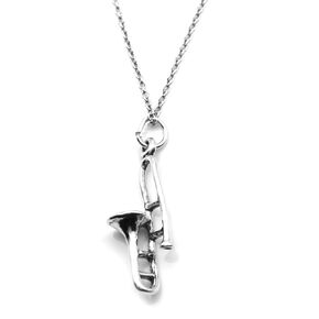 Sterling Silver Trombone Charm Necklace, 18"