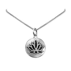 Lotus Flower Necklace for Women, Sterling Silver Lotus Necklace with Oxidized Finish, Motivational Necklace, Inspirational Necklace, Yoga Jewelry (16 inches plus 2-inch extender)