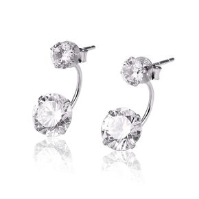 Zircon Diamond Front-Back Earrings in Sterling Silver,Genuine Natural Diamond Stud Earrings for Women Birthday Anniversar
