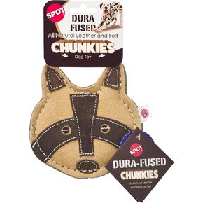 SPOT Dura-Fused Chunkies Raccoon - All Natural Leather and Felt Dog Toy - No Squeak, No Fluff, Durable, Extra Thick Dog Chew Toy for Aggressive Chewers, Great for Adult Dogs and Teething Puppies, 5in