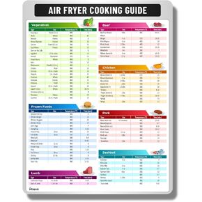 Air Fryer Magnetic Cheat Sheet - Cooking Times Chart Magnet - Quick Reference Guide for Frying - Airfryer Kitchen Accessory Gift - 8.5" x 11" Cook Time & Temperature Airfry Info Sheet - 77 Food Types