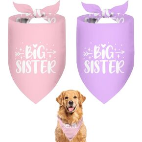 Promoted to Big Sister Dog Bandana 2 Pack Pet Dog Scarf Baby Announcement Props Pregnancy Announcement Dog Bandana Gender Reveal Dog Outfit Gift for Dog Lover Owner (Pink,Purple) Large