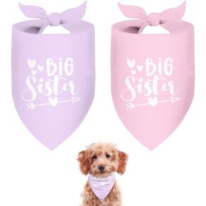 تمت ترقيته إلى Big Sister Dog Bandana 2 حزمة من وشاح الكلب الأليف دعائم إعلان الحمل إعلان الحمل للكلب باندانا يكشف عن جنس الكلب هدية لمالك محبي الكلاب (وردي، أرجواني) كبير in Kuwait