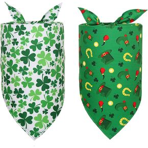 2pcs St Patricks Day Dog Bandanas, Irish Shamrock Triangle Scarf Reversible Pet Bandanas for Medium Large Dogs, St Patricks Day Dog Gifts Outfits Costume Accessories in Saudi Arabia