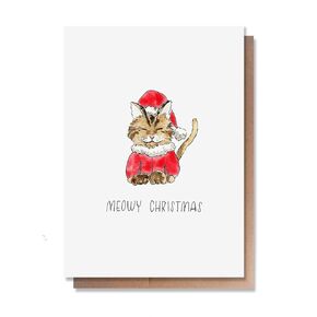 Wunderkid Meowy Christmas, Cute & Funny Cat Christmas Card, Merry Christmas Holiday Pun (1 Single Card, Blank inside)