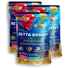 OKIKO Betta Bright Floating Pellet (1mm) 60 g. Fish Food High Protein 40% Color Enhancing Vitality & Astaxanthin, Spirulina, Probiotics Improves Digestion, Multi Vitamins, Clean and Clear Water