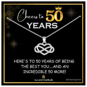 50th Birthday Gifts for Woman, 50th Birthday Gift for Mom, 50th Birthday Gift for Friend, 925 Sterling Silver Heart Necklace with Deluxe Packaging and Message Card, 50th Birthday Decorations Women