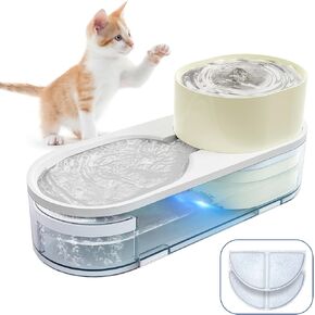نافورة مياه للقطط - نافورة مياه للقطط مع ترشيح متعدد - ضوء LED / هادئ للغاية / خزان مياه صغير ABS للقطط الصغيرة إلى المتوسطة 53 أونصة - سهل التنظيف والتجميع (أبيض) LPFLASAT in Kuwait