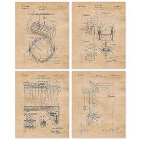 Vintage Theater Patent Prints, 4 (8x10) Unframed Photos, Wall Art Decor Gifts for Home Office Props Garage School College Drama Student Teacher Coach Director Producer Musical Stage Acting Movies Fans