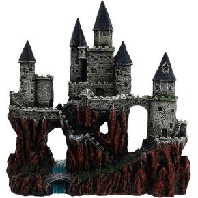 Ipetboom Fish Tank Landscaping Castle Miniature Ornaments Aquarium Ornament Aquarium Castle Decor Simulation Rockery Castle Decor Amphibian Hideout House Statue Set Resin Earth Tones