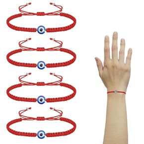 Handmade Evil Eye Bracelets for Protection, Mal De Ojo, Adjustable Bracelet For Men Women Boys Girls, 4 Count (Black)