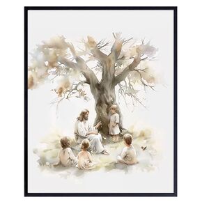Jesus Decor Nursery Art - God Poster 8x10 - Christ Wall Decor - Baby Room Wall Decor - Christian Kids Room Decorations - spiritual Room Decor - Religious art for Boy Girl Bedroom - Godly Gifts