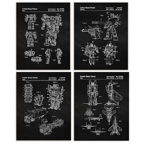 Vintage Transformers Patent Prints, 4 (8x10) Unframed Photos, Wall Art Decor Gifts Under 20 for Home Robotics Office Studio Tech Garage Shop School College Student Teacher Comic-Con Toys Movies Fans