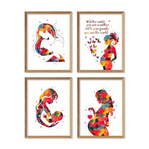 Maternity Watercolor Art 8x10 Unframed Print Set Pregnancy Breastfeeding Baby and Mom Pregnant Woman Gynecology Pregnancy Stages Baby Shower Poster Medical Doctor Office Clinic Wall Home Decor