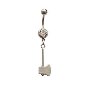 Tiny Axe Charm Belly Button Ring, Surgical Stainless Steel 14 Gauge Navel Barbell Ring, Punk Piercing Body Jewelry, Ocean Beach Tool Jewelry for Man Woman