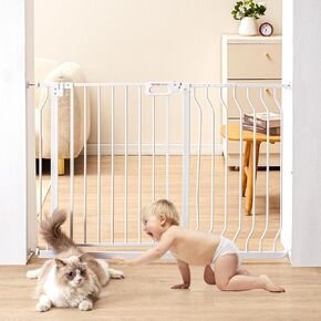 VEVOR Baby Gate, 29.5"-48.4" Extra Wide, 30" High, Dog Gate for Stairs Doorways and House, Easy Step Walk Thru Auto Close Child Gate Pet Security Gate with Pressure Mount Kit and Wall Mount Kit, White