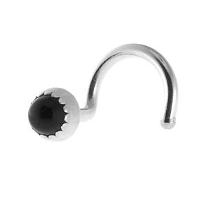 Sterling Silver Nose Screw Studs Shaped Nose Rings, 18-20 GA Nostril Corkscrew Piercing for Women Men Handmade (18 GA | Right Side | Screw, Black Onyx 3mm)