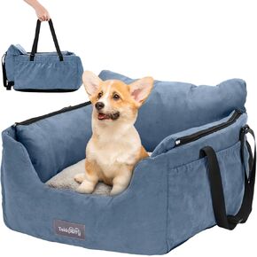 Dog Car Seats for Small Dogs,Suede Velvet Dog Booster Car Seat,Small Dog Car Seat for Travel with Handle,Dog Car Travel Carrier Bed with Detachable Sides Cushion& Storage Pockets Under 25lbs