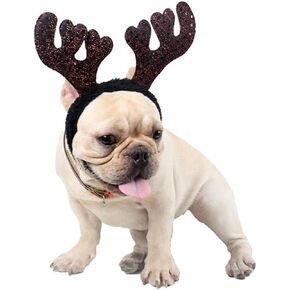 Dog Elk Headband Christmas Reindeer Costume Puppy Dress Up Accessories for Xmas Theme Party, Adjustable