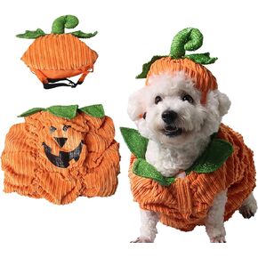 Pet Pumpkin Costume, Dog Funny Halloween Hat Cloth Suit, Adjustabe Cosplay Party Apparel for Cat Kitten Puppy (Small)