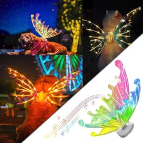 Pet Glowing Wings, Electric Butterfly and Movable Wings with LED Lights and Music, Dog Fairy Wings, Halloween Costumes for Medium Large Dogs, Glowing Wings