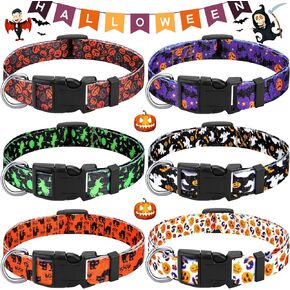 6 Pcs Halloween Dog Collars for Dogs Pumpkin Basic Dog Collars Adjustable Lightweight Holiday Dog Collar Comfortable Dog Collars with Plastic Buckle for Puppy Small Medium Large Dogs Pets(Small)