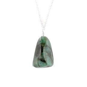 Thecraftman Natural Emerald Tumble Necklace, Gemstone Pendant Necklace, Genuine Gemstone, Birthstone, Gift for Her, Healing Stone, 18 Inch