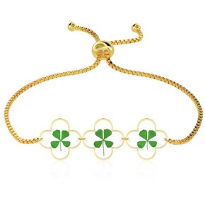 Four Leaf Clover Bracelet Pressed Wildflower Bracelet Handmade Pressed Flower Bracelet Real Wildflowers Bracelet Green Four Leaf Clover Bracelet Gold Adjustable Pressed Flower Bracelet