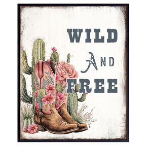 Western Wall Decor for Woman - Rustic Wall Decor - Country Home Decor - Wall Decor for Girls, Tween Girls, Teen Girls Room Decor - Cactus Shabby chic Wall Art - Inspirational Farmhouse Boho Wall Art