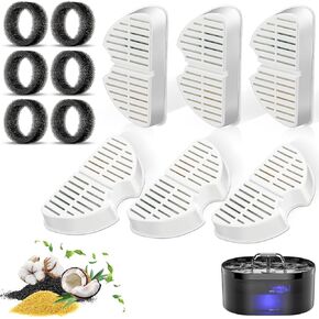 3 Pack Replacement Filters & 3 Pack Replacement Pre-Filter Sponges for 2.2L/74oz Automatic Pet Water Fountain Stainless Steel Cat Water Fountain Replacement Cat Drinking Fountain Filters