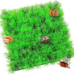 Hermit Crab Climbing Toys, Square Plastic Simulation Grass Aquarium Tank Decoration, Hermit Crab Supplies Reptile Climbing Decor for Small Medium Hermit Crab Habitat Aquarium(MAT)