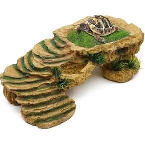 MINYULUA Turtle Basking Platform Reptile Terrarium Hideout Tortoise Resin Rock Hide Cave Habitat Ornament for Bearded Dragon Frogs Lizards Spiders Fish Amphibians Aquarium, Large